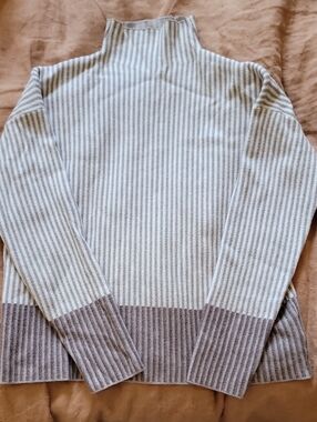 Rachel Zoe Cream and Taupe Striped Mock Neck Sweater